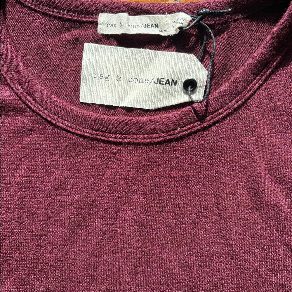 Rag & Bone Deep Burgundy Long Sleeve Tee off the shoulder